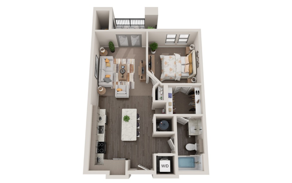 Ashby - 1 bedroom floorplan layout with 1 bathroom and 727 square feet