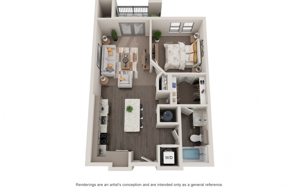 Ashby - 1 bedroom floorplan layout with 1 bath and 727 square feet.