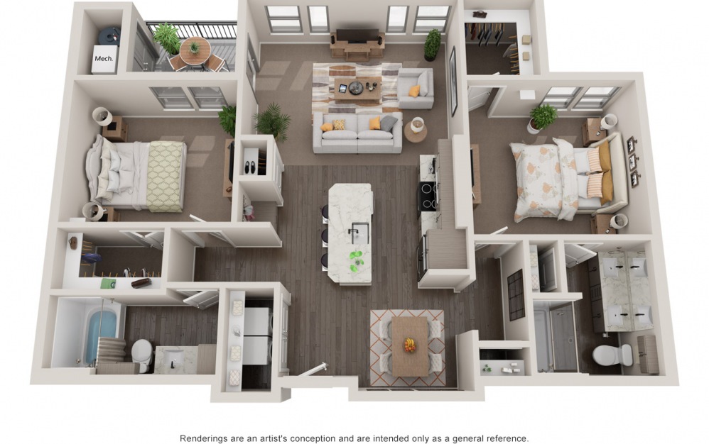 Castello - 2 bedroom floorplan layout with 2 baths and 1146 square feet.