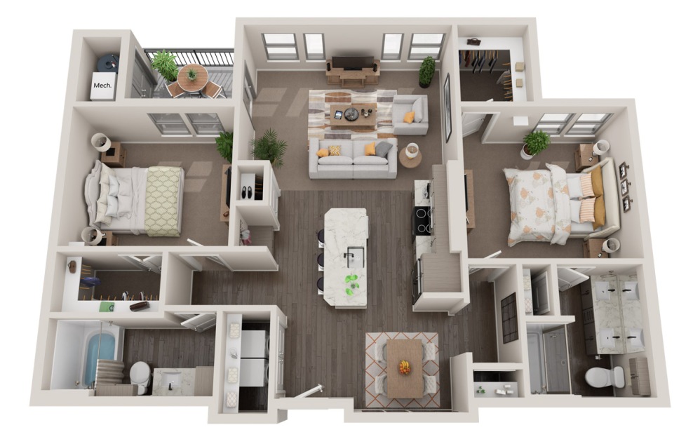 Castello - 2 bedroom floorplan layout with 2 bathrooms and 1146 square feet
