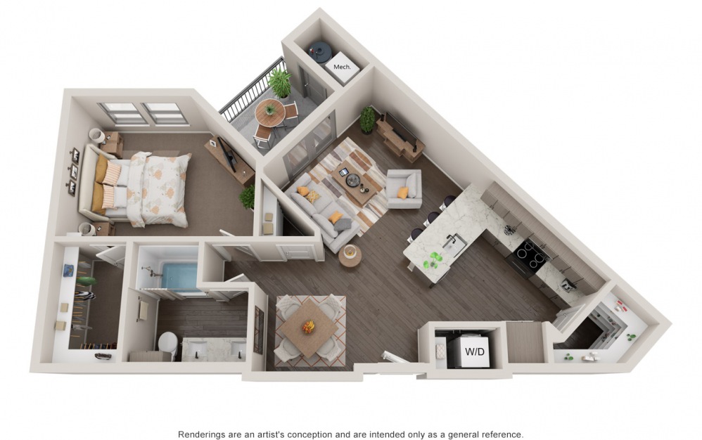 Clare - 1 bedroom floorplan layout with 1 bath and 819 square feet.