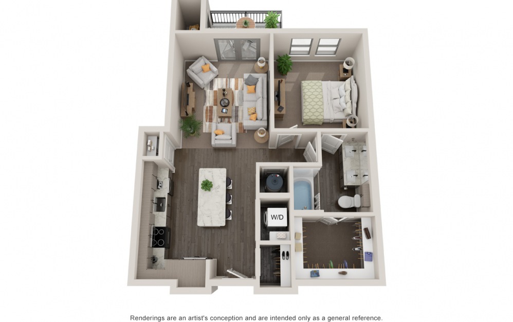 Dalton - 1 bedroom floorplan layout with 1 bath and 790 square feet.