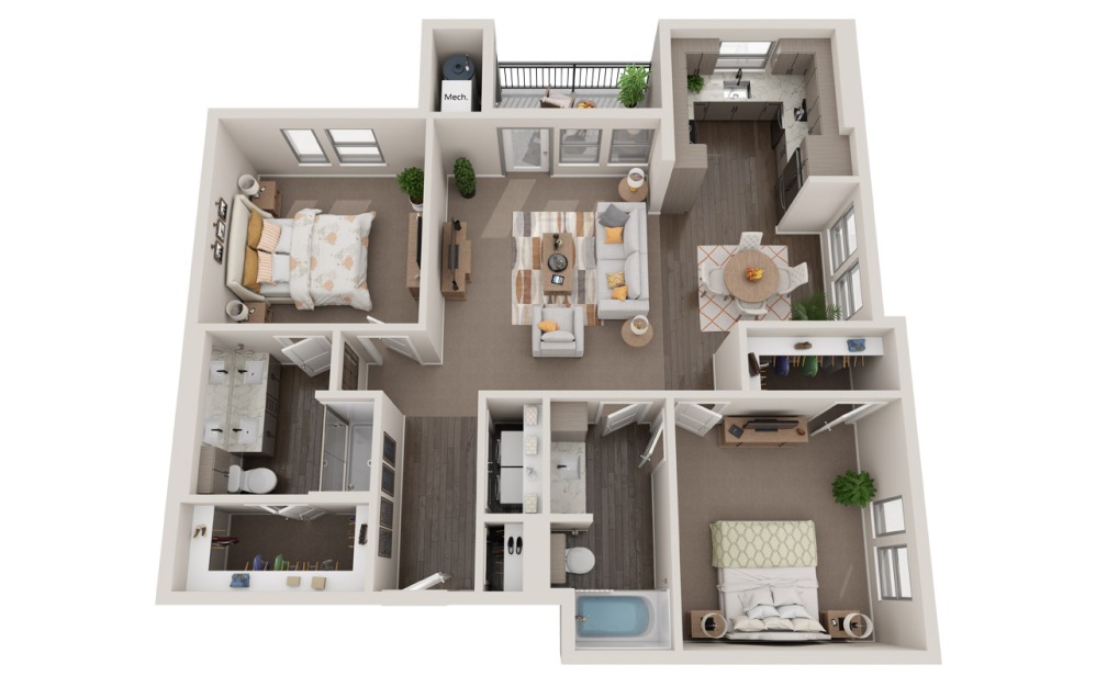 Essex - 2 bedroom floorplan layout with 2 bathrooms and 1199 square feet