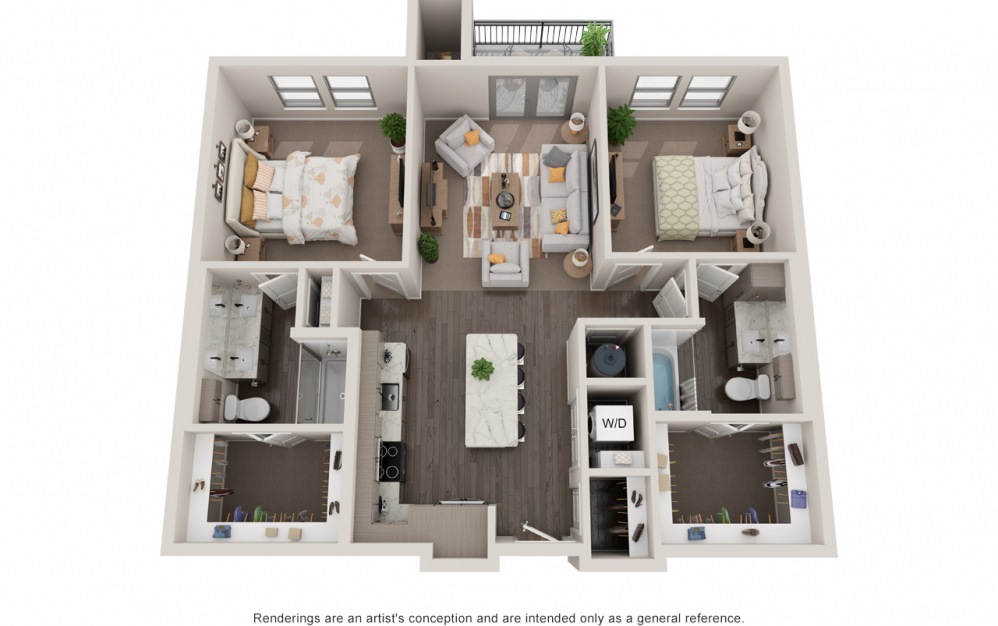 Hampton - 2 bedroom floorplan layout with 2 baths and 1102 square feet.